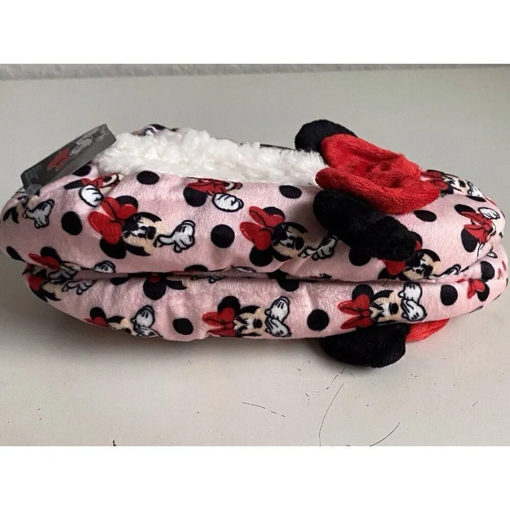 Disney Minnie Mouse Ears Bow Fuzzy‎ Babba Women’s Slipper Socks Sz S/M 5.5/7.5